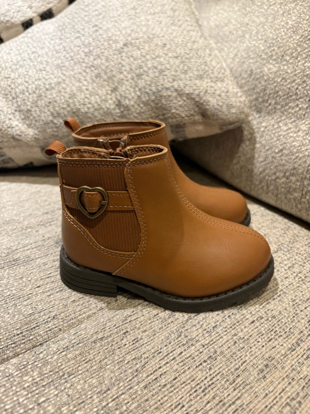 Carter's Tan Kids Ankle Boots with Heart Buckle